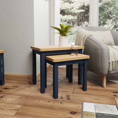 Product photograph of Westbridge Nest Of 2 Tables Oak Blue from QD stores